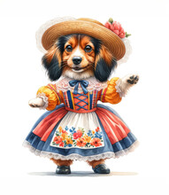 Vibrant Watercolor Illustration Of A Kooikerhondje Dressed In A Traditional Dutch Costume, Exuding Charm And Liveliness.