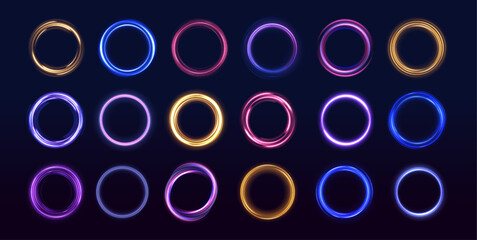 Poster - Neon ellipse in the form of speed. Glowing spiral. Abstract neon color glowing lines background. The energy flow tunnel. Shine round frame with light circles light effect.	