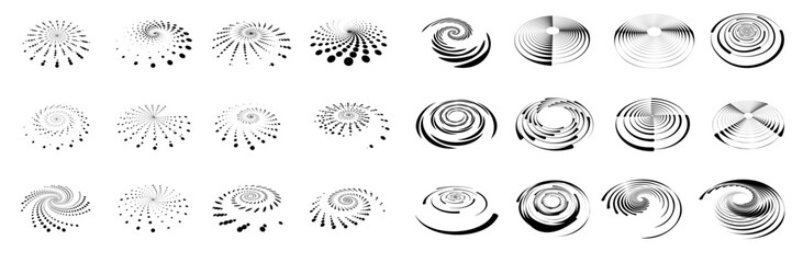Aufkleber - Speed lines in circle form. Design element for frame, logo, tattoo, web pages, prints, posters, template, abstract vector background. Halftone circular dotted frames set. PNG	