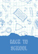 Back to School Poster in Linear Style. A torn leaf. Stationery. Lettering back to school.