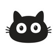 Cute cat face head icon. Black kitten with big eyes. Cute cartoon kawaii funny baby pet character. Flat design. Greeting card Tshirt Sticker print Banner template. White background. Vector