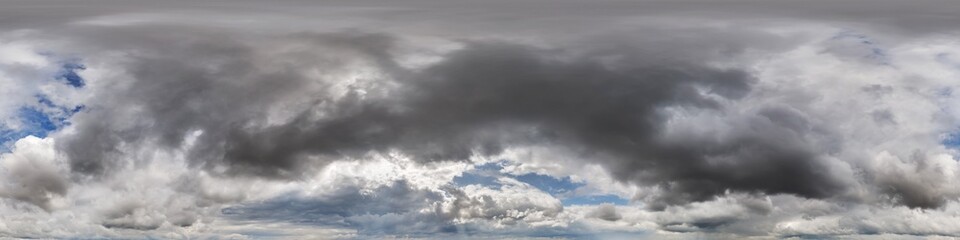 Wall Mural - gray sky hdri 360 panorama with dark clouds before storm in seamless projection with zenith for use 