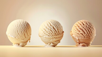 Poster - Lotus biscuit vanilla three scoops gelato ice cream in different angles and textures : Generative AI