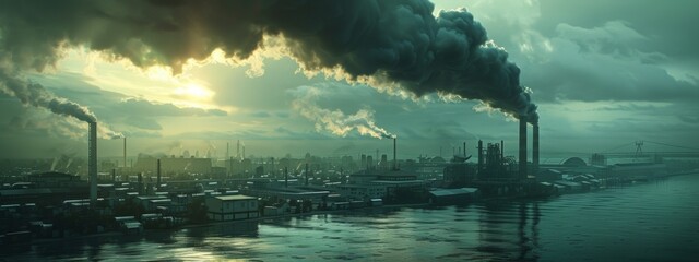 Wall Mural - A factory smokestack spewing out dark clouds, representing the environmental impact of industry.