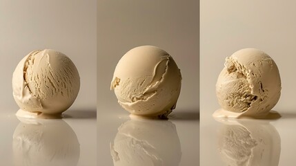Poster - Lotus biscuit vanilla three scoops gelato ice cream in different angles and textures : Generative AI