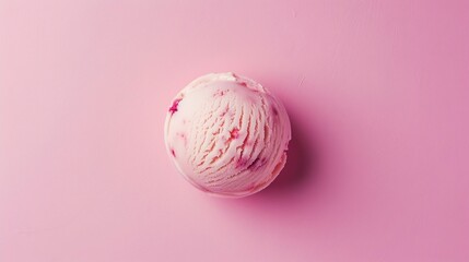 Aufkleber - vanilla and raspberry ice cream ball isolated on pink background top view : Generative AI