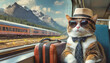 電車で旅行する猫