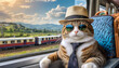 電車で旅行する猫