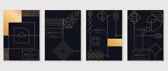 Geometric line pattern cover design vector. Set invitation card of abstract art decor design on dark blue background. Use for wedding invitation, cover, VIP card, print, gala, wallpaper.