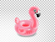 3d pink flamingo. Inflatable realistic swimming pool ring. Tropical bird float. Swim tube, summer beach ocean vacation holiday toy, Vector illustration