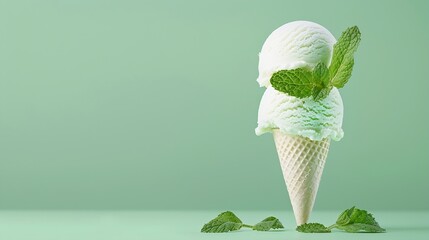 Poster - Homemade Organic Vanilla Ice Cream with Mint : Generative AI
