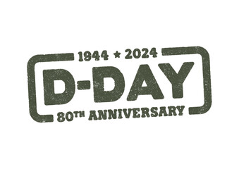 Vector illustration of the D-Day 80th Anniversary in green military ink stamp