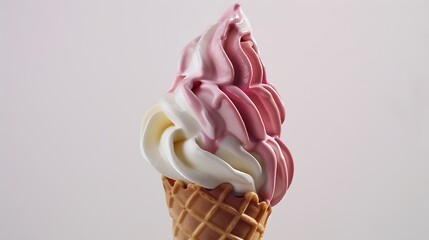 Poster - Soft serve ice cream of vanilla strawberry chocolate and green tea flavours on crispy cone isolated on white background clipping path included : Generative AI