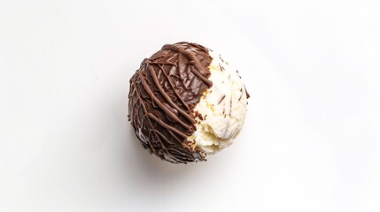 Poster - chocolate and vanilla ice cream ball isolated on white background top view : Generative AI