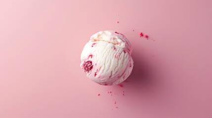 Aufkleber - vanilla and raspberry ice cream ball isolated on pink background top view : Generative AI