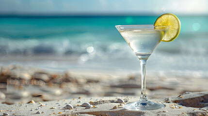 Martini on the tropical beach background, banner