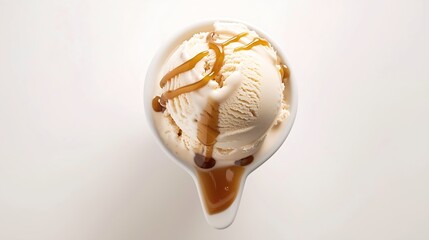 Poster - vanilla ice cream with caramel sauce isolated on white background top view : Generative AI