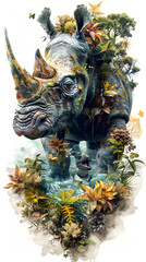 Canvas Print - Conservationist's Challenge:Safeguarding Habitats from Prehistoric Megafauna Impact in Stunning Watercolor