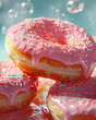 Close-up colorful donuts background. Concept of sugar food and unhealthy lifestyle.