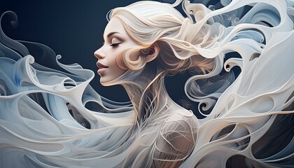 Wall Mural - A cel sketch with transparent smoke drifting up making a beautiful woman made of Smokey steam, exaggerate the transparent, Smokey, foggy thin visible Smokey lines of a woman’s form made of smoke comin