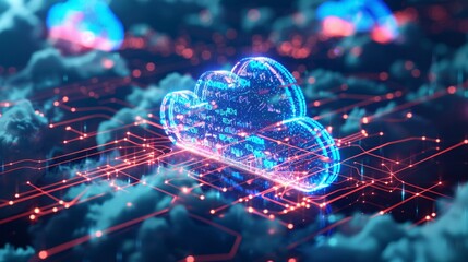 Fototapete - Abstract background featuring digital technology, with concepts of artificial intelligence, deep learning, and big data. Visual representation of tech for cloud template, using wavy design.