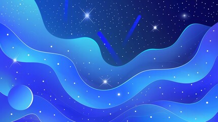 Poster - A smooth, shiny blue wave background with halftones.