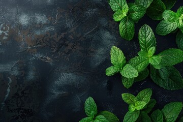 Aufkleber - A bunch of green leaves on a black surface. Suitable for nature and environment concepts
