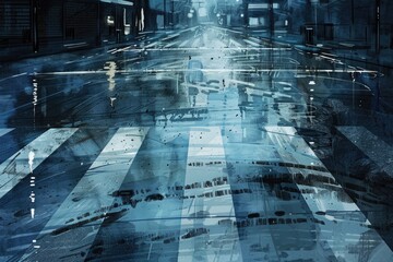 Poster - A realistic painting of a city street at night. Perfect for urban-themed designs