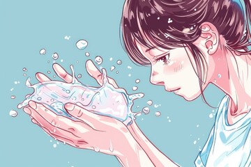Poster - A woman holding a soap in her hand. Suitable for hygiene and cleanliness concepts