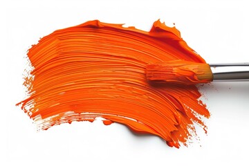 Canvas Print - A paintbrush with orange paint on a white surface. Can be used for art and creativity concepts