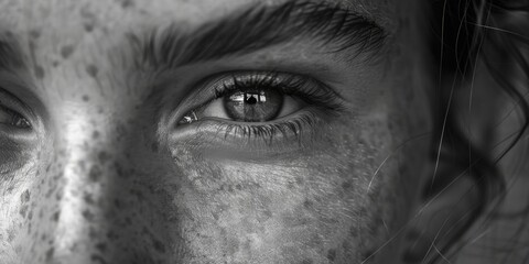 Sticker - Close-up black and white photo of a woman's eyes. Suitable for various design projects