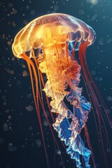 Poster - A jellyfish floating in the water with bubbles. Ideal for aquatic themes