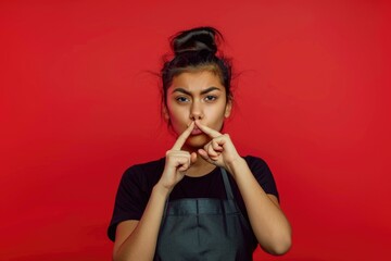 Poster - A woman making a gesture with her fingers. Suitable for various concepts and designs