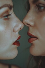 Leinwandbilder - Close up shot of two women touching noses. Perfect for relationship or friendship concept