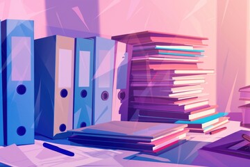 Poster - A pile of books on a desk, suitable for educational and office concepts