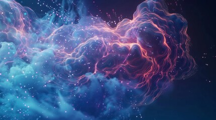 Fototapete - Abstract background featuring digital technology, with concepts of artificial intelligence, deep learning, and big data. Visual representation of tech for cloud template, using wavy design.