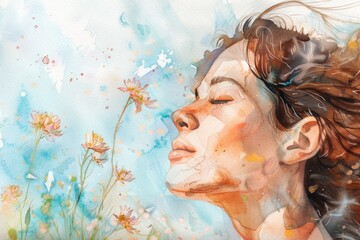 Poster - A painting of a woman adorned with flowers, suitable for various design projects