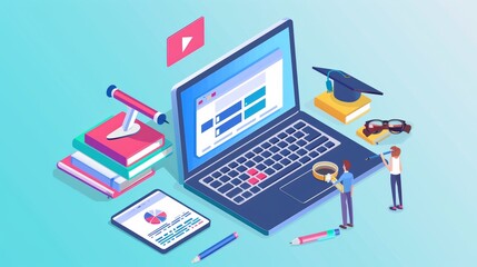 Aufkleber - A person standing in front of a laptop computer, engaged in online learning or work. The screen displays study materials, indicating remote education. Generative AI