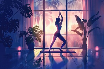 Aufkleber - A woman standing in front of a window in a room. Suitable for various interior design concepts