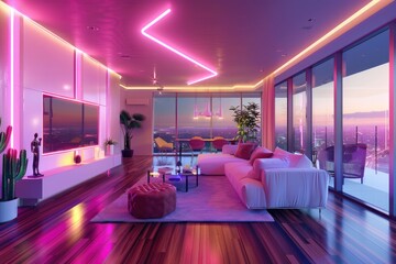 Aufkleber - Comfortable living room interior with modern entertainment setup. Perfect for home decor and lifestyle concepts