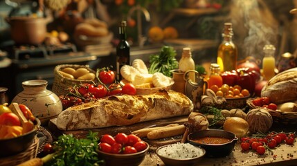 Poster - A table filled with a diverse selection of food, perfect for food-related projects