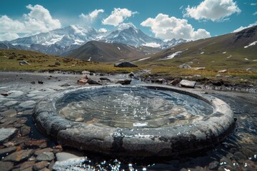 Poster - Large stone bowl on top of flowing river. Perfect for nature and outdoor themed designs