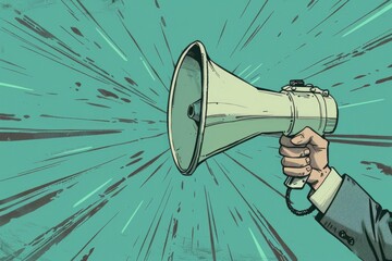 Poster - A man holding a megaphone. Perfect for communication concepts