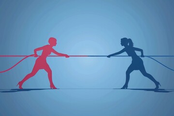 Poster - Two individuals working together to pull a rope. Suitable for teamwork concept