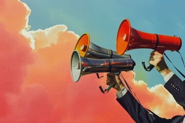 Poster - A man holding a megaphone. Suitable for communication concept