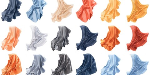 Poster - Various colored fabrics displayed on a white background. Ideal for textile or fashion concepts