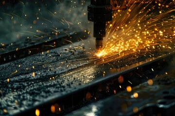 Aufkleber - A machine cutting metal with sparks flying