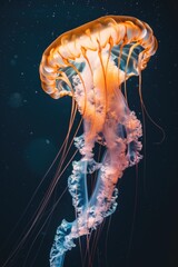 Poster - A jellyfish floating in the water with bubbles, suitable for marine-themed designs