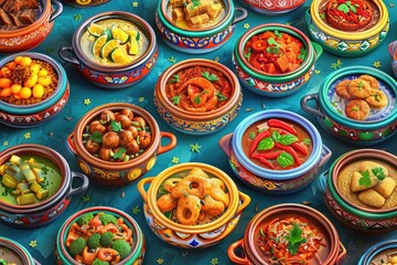 Aufkleber - A table filled with a variety of delicious food. Great for food blogs or restaurant promotions