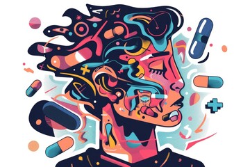 Sticker - Digital illustration of a woman's face, suitable for various design projects